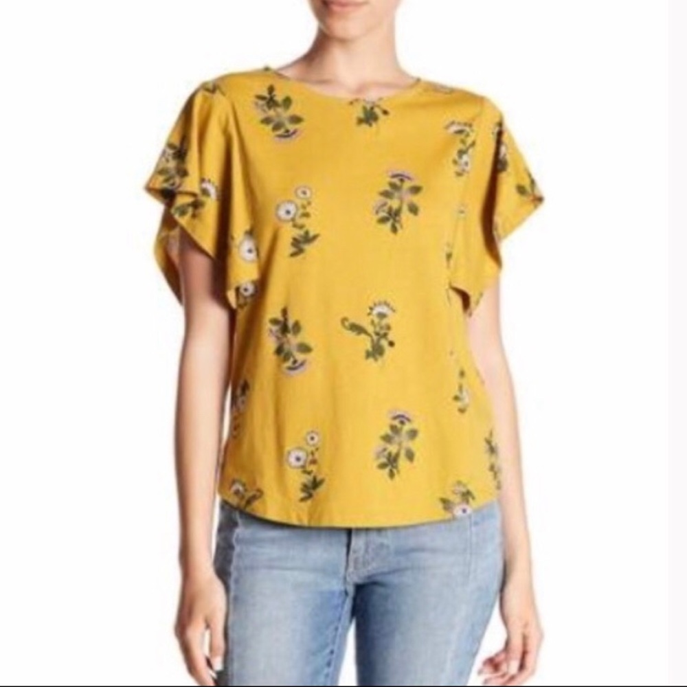 Melrose and Market Floral Flowy Mustard Shirt